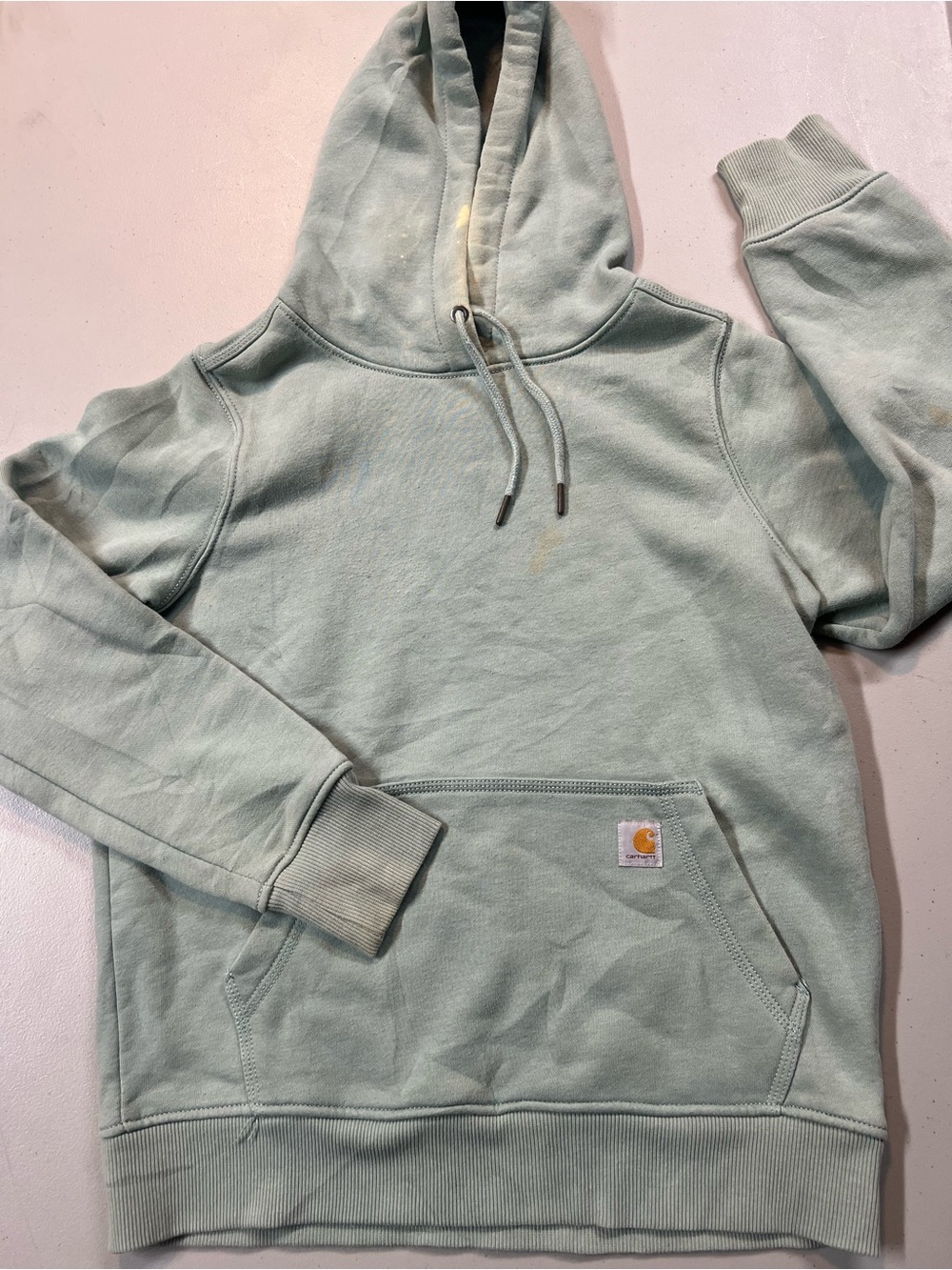 Carhartt Relaxed Fit Mint Green Hooded Sweatshirt Women’s Small (4-6) stained